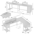Bureau d'ordinateur en forme de L blanc de 66 pouces avec station de charge, grand bureau de jeu de 94,4 pouces pour deux personnes, 4 tiroirs, 2 supports d'écran, rangement pour bureau à domicile