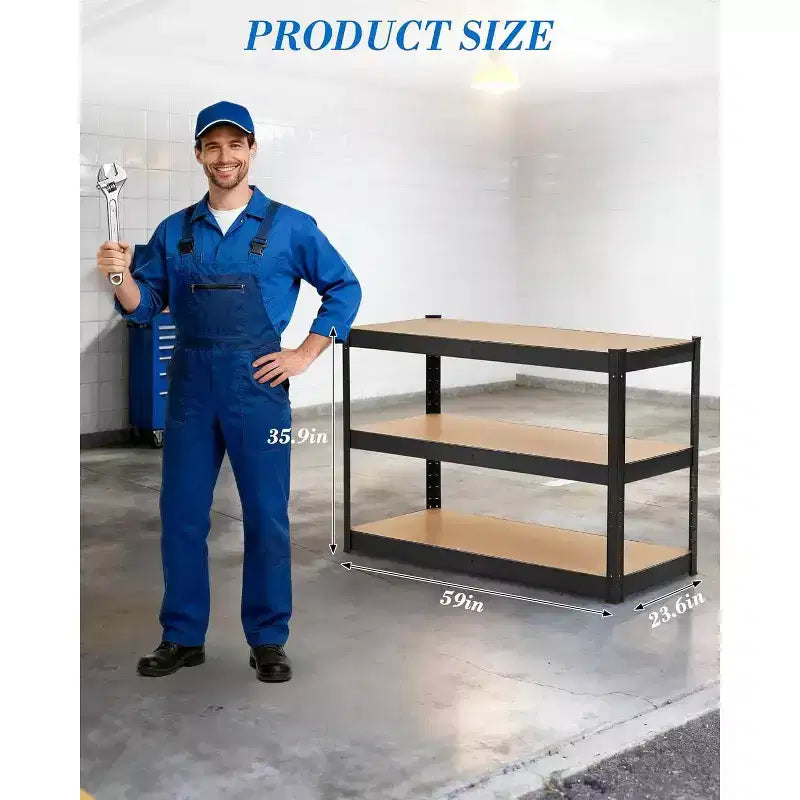 Étagère métallique robuste à 3 niveaux, rayonnage de rangement réglable pour garage, capacité de 900 kg pour garage, entrepôt, sous-sol