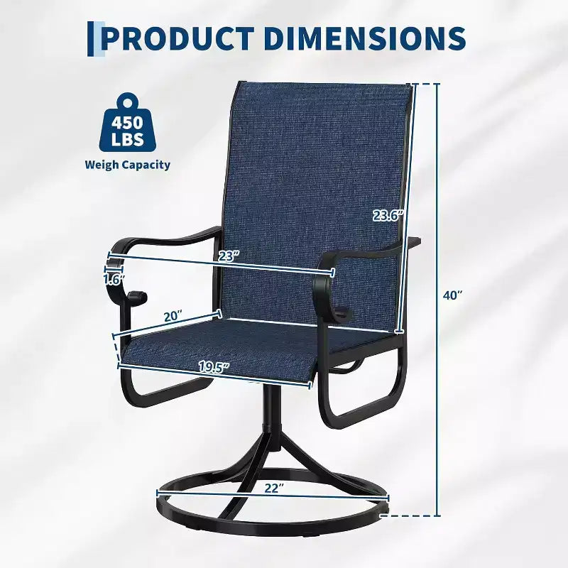 Lot de 2 chaises de patio pivotantes à 360°, fauteuils à bascule d'extérieur pour salle à manger, avec dossier haut pour terrasse, bord de piscine, pelouse, véranda ou jardin