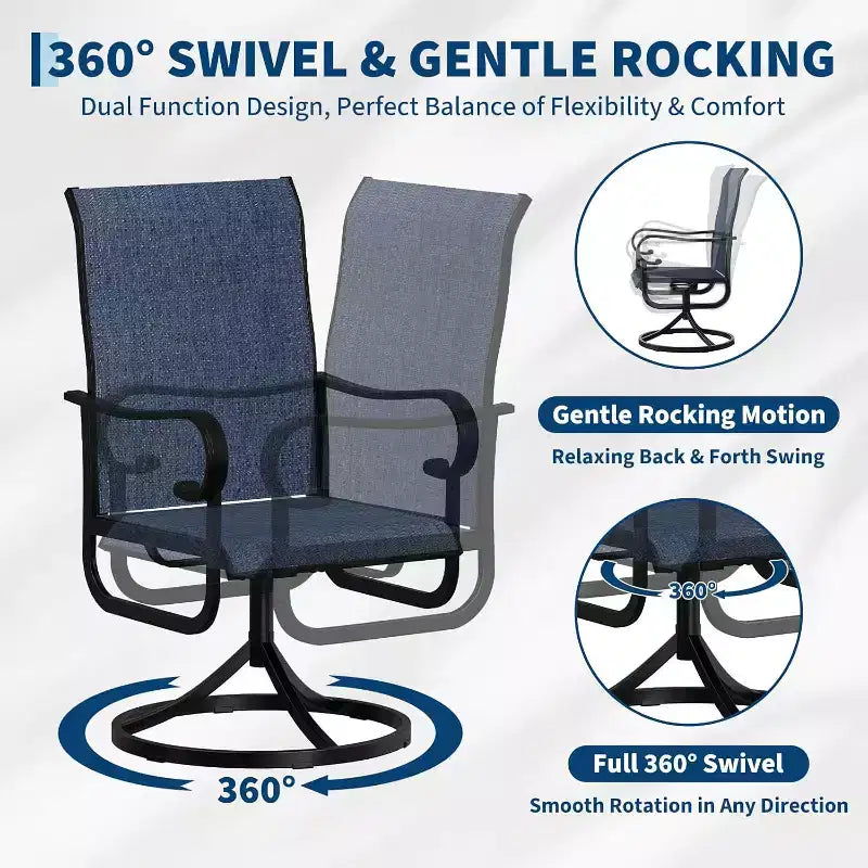 Lot de 2 chaises de patio pivotantes à 360°, fauteuils à bascule d'extérieur pour salle à manger, avec dossier haut pour terrasse, bord de piscine, pelouse, véranda ou jardin