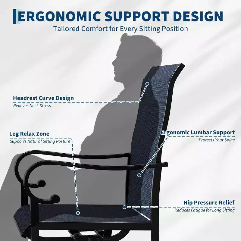 Lot de 2 chaises de patio pivotantes à 360°, fauteuils à bascule d'extérieur pour salle à manger, avec dossier haut pour terrasse, bord de piscine, pelouse, véranda ou jardin
