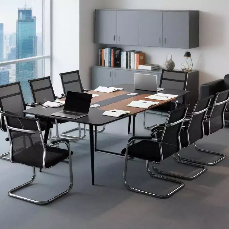 Table de conférence VEVOR, table de réunion de bureau en forme de bateau de 2,4 m pour 10 personnes, grande table de réunion moderne en forme de bateau avec pieds en métal, noir et marron