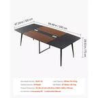 Table de conférence VEVOR, table de réunion de bureau en forme de bateau de 2,4 m pour 10 personnes, grande table de réunion moderne en forme de bateau avec pieds en métal, noir et marron