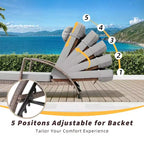 Chaises longues de jardin en rotin, transats de patio inclinables et réglables 5 positions, avec accoudoirs, coussins, oreillers et roulettes