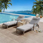 Chaises longues de jardin en rotin, transats de patio inclinables et réglables 5 positions, avec accoudoirs, coussins, oreillers et roulettes