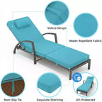Chaises longues de jardin en rotin, transats de patio inclinables et réglables 5 positions, avec accoudoirs, coussins, oreillers et roulettes