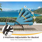 Chaises longues de jardin en rotin, transats de patio inclinables et réglables 5 positions, avec accoudoirs, coussins, oreillers et roulettes