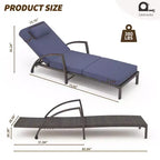 Chaises longues de jardin en rotin, transats de patio inclinables et réglables 5 positions, avec accoudoirs, coussins, oreillers et roulettes