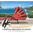 Chaises longues de jardin en rotin, transats de patio inclinables et réglables 5 positions, avec accoudoirs, coussins, oreillers et roulettes