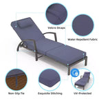 Chaises longues de jardin en rotin, transats de patio inclinables et réglables 5 positions, avec accoudoirs, coussins, oreillers et roulettes
