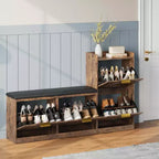 Meuble à chaussures avec banc, 4 tiroirs basculants et étagère supérieure ouverte, banc de rangement en bois, adapté pour l'entrée ou le salon, marron.