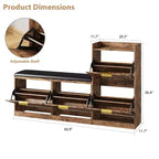 Meuble à chaussures avec banc, 4 tiroirs basculants et étagère supérieure ouverte, banc de rangement en bois, adapté pour l'entrée ou le salon, marron.