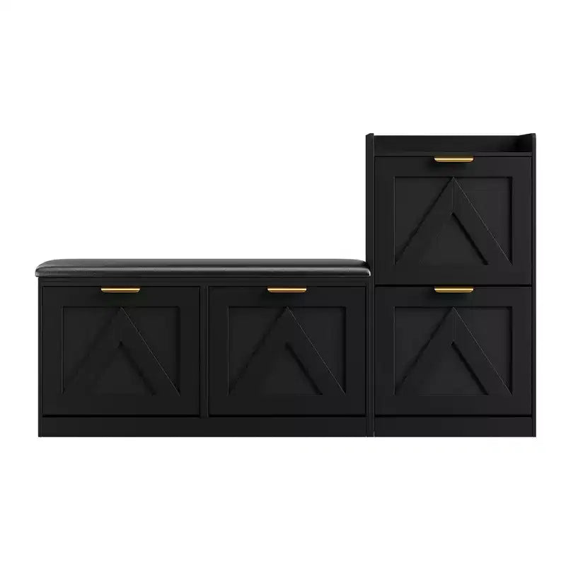 Meuble à chaussures avec banc, 4 tiroirs basculants et étagère supérieure ouverte, banc de rangement en bois, adapté pour l'entrée ou le salon, marron.