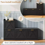 Meuble à chaussures avec banc, 4 tiroirs basculants et étagère supérieure ouverte, banc de rangement en bois, adapté pour l'entrée ou le salon, marron.