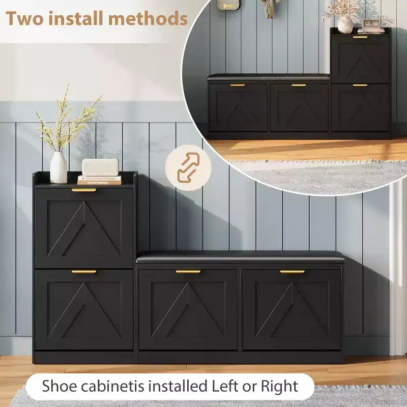 Meuble à chaussures avec banc, 4 tiroirs basculants et étagère supérieure ouverte, banc de rangement en bois, adapté pour l'entrée ou le salon, marron.