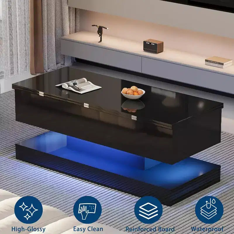 Table basse relevable de 120 cm, table de rangement moderne pour salon, salle à manger, bureau à domicile - 120 L*49 l*45 H cm