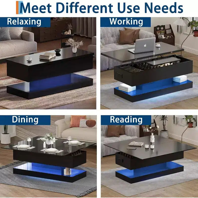 Table basse relevable de 120 cm, table de rangement moderne pour salon, salle à manger, bureau à domicile - 120 L*49 l*45 H cm