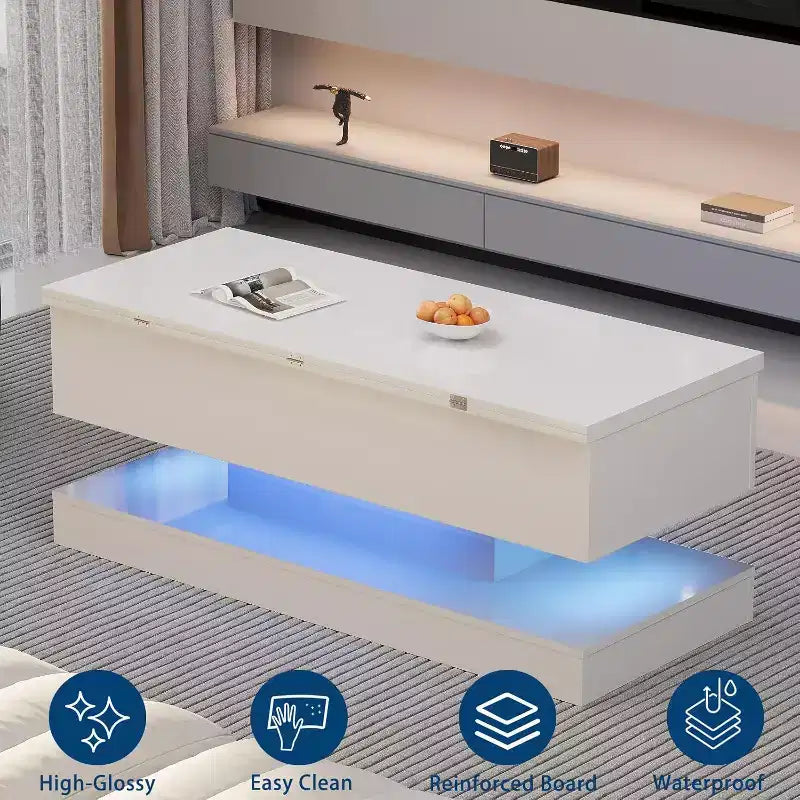 Table basse relevable de 120 cm, table de rangement moderne pour salon, salle à manger, bureau à domicile - 120 L*49 l*45 H cm