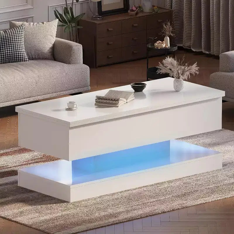 Table basse relevable de 120 cm, table de rangement moderne pour salon, salle à manger, bureau à domicile - 120 L*49 l*45 H cm