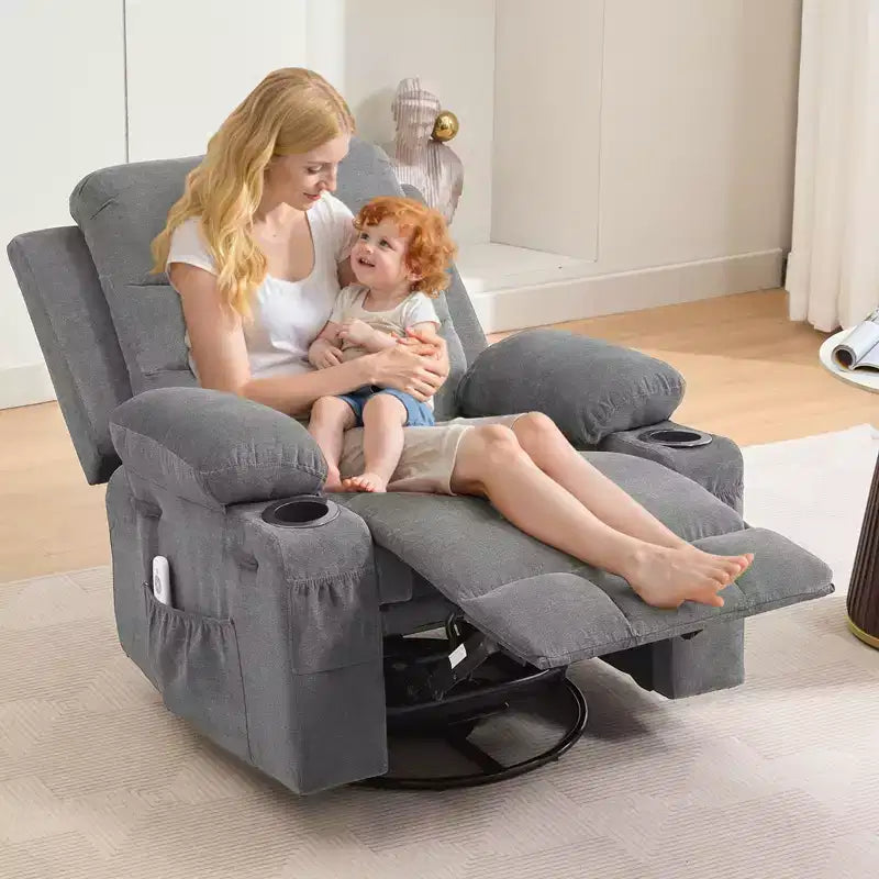 Fauteuil inclinable pivotant et berçant avec massage et chauffage
