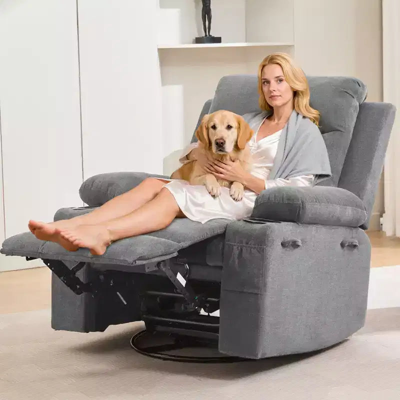 Fauteuil inclinable pivotant et berçant avec massage et chauffage