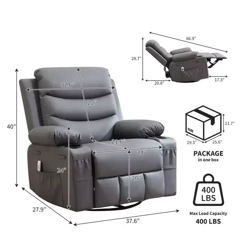 Fauteuil inclinable pivotant et berçant avec massage et chauffage