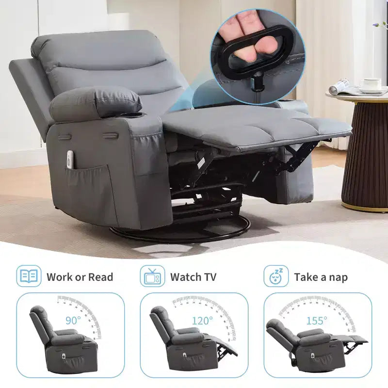 Fauteuil inclinable pivotant et berçant avec massage et chauffage