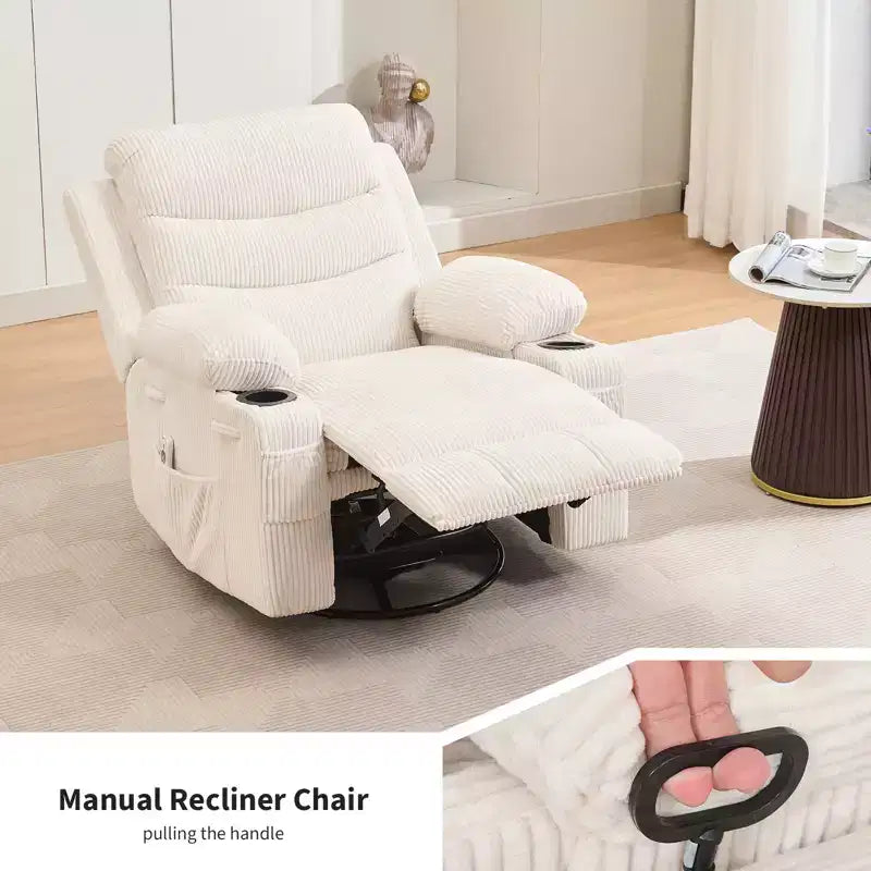 Fauteuil inclinable pivotant et berçant avec massage et chauffage