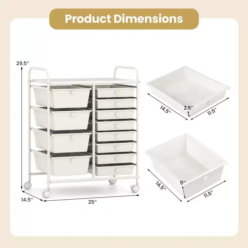 Chariot de rangement roulant Costway à 12 tiroirs avec tiroirs amovibles et roulettes verrouillables pour bureau blanc