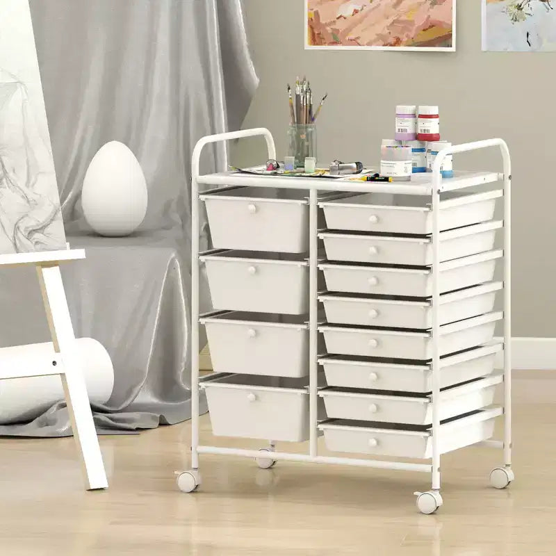 Chariot de rangement roulant Costway à 12 tiroirs avec tiroirs amovibles et roulettes verrouillables pour bureau blanc