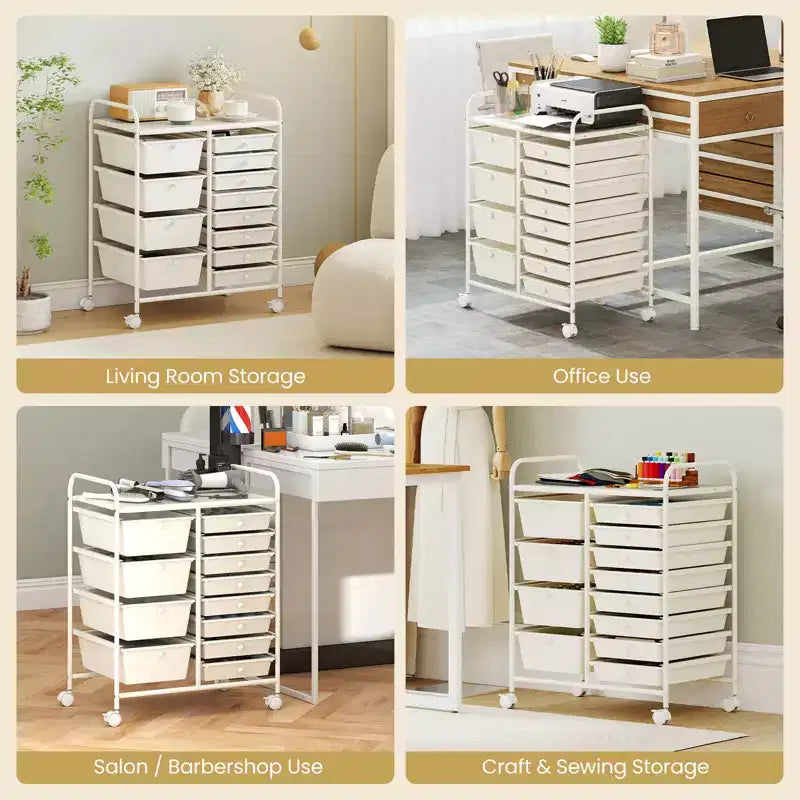 Chariot de rangement roulant Costway à 12 tiroirs avec tiroirs amovibles et roulettes verrouillables pour bureau blanc