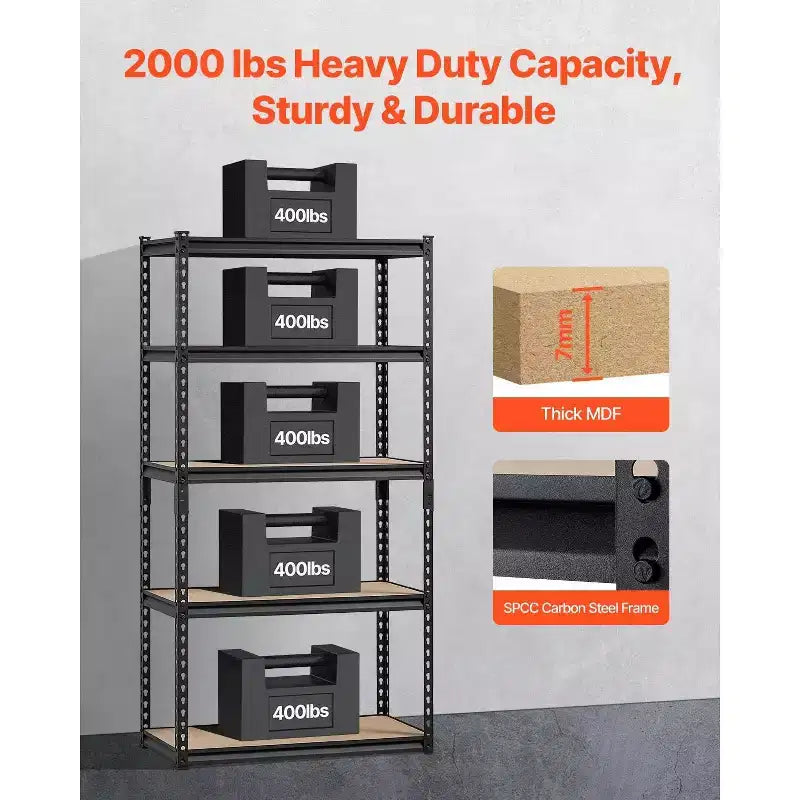 Étagères de rangement, 907 kg, Étagères de rangement de garage à 5 niveaux, 40,6 P x 81,3 L x 159,5 H Étagères métalliques réglables pour garage Étagère utilitaire
