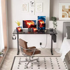 Bureau électrique assis-debout 140 cm noir, hauteur réglable, préréglages de mémoire, sac de rangement, bureau ergonomique pour la maison, le bureau et le jeu sur PC