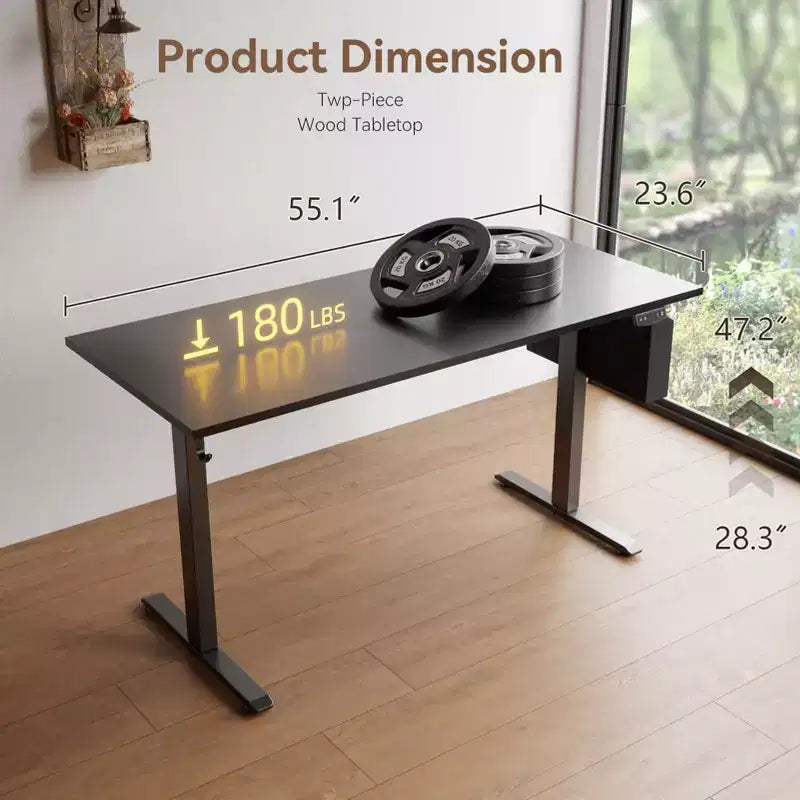 Bureau électrique assis-debout 140 cm noir, hauteur réglable, préréglages de mémoire, sac de rangement, bureau ergonomique pour la maison, le bureau et le jeu sur PC