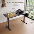 Bureau électrique assis-debout 140 cm noir, hauteur réglable, préréglages de mémoire, sac de rangement, bureau ergonomique pour la maison, le bureau et le jeu sur PC