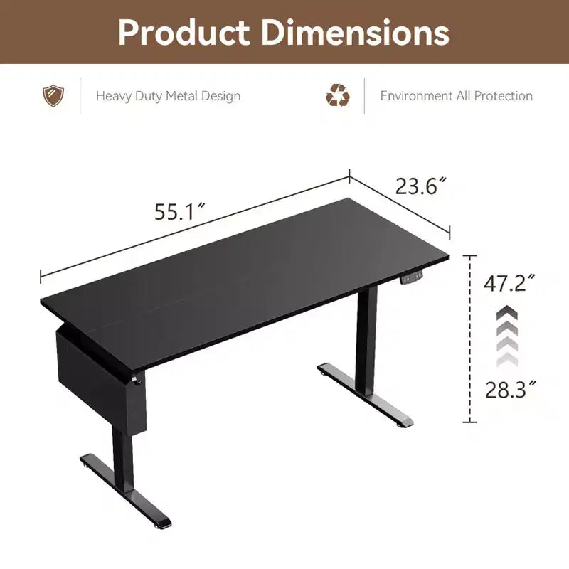 Bureau électrique assis-debout 140 cm noir, hauteur réglable, préréglages de mémoire, sac de rangement, bureau ergonomique pour la maison, le bureau et le jeu sur PC