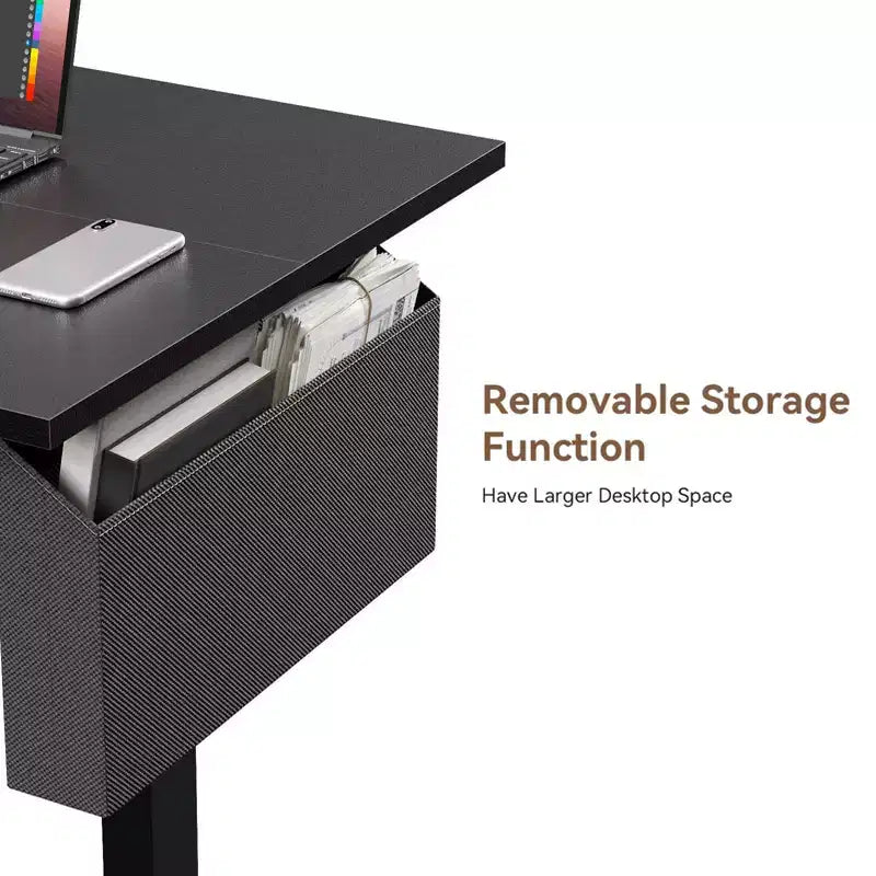 Bureau électrique assis-debout 140 cm noir, hauteur réglable, préréglages de mémoire, sac de rangement, bureau ergonomique pour la maison, le bureau et le jeu sur PC