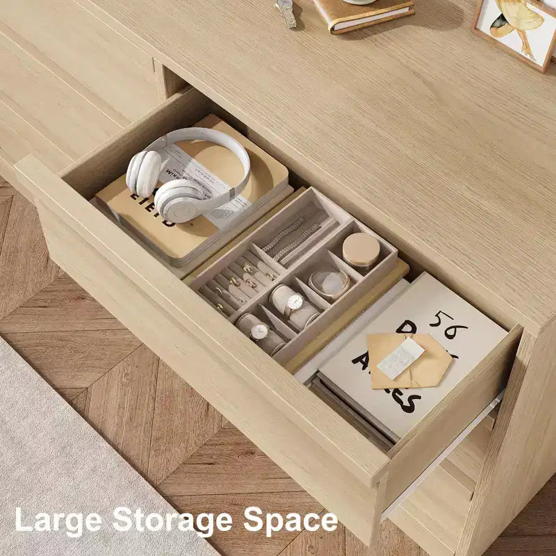 Commode 6 tiroirs de 120 cm de large en chêne naturel – Grande commode en bois pour chambre à coucher, chambre d'enfant et entrée