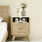 Modern Nightstand with Charging Station | 18 Small Bedside Table with Faux Marble Top & 2 Drawers | Oak Finish Bedroom, Living Room Night Stand