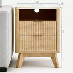 Modern Nightstand with Charging Station | 18 Small Bedside Table with Faux Marble Top & 2 Drawers | Oak Finish Bedroom, Living Room Night Stand