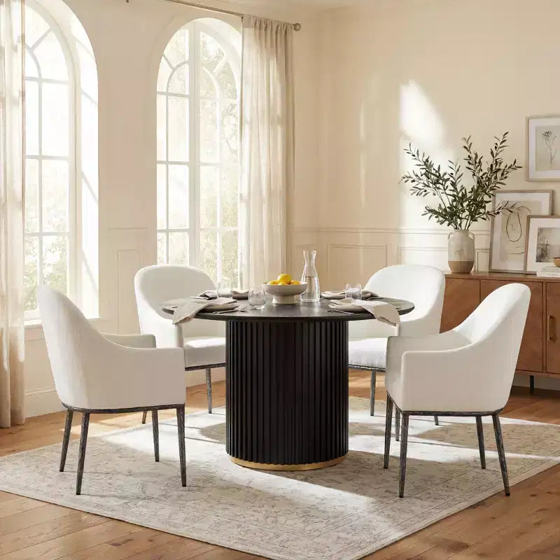 Christopher Knight Home Dorian Ensemble de 5 chaises de salle à manger industrielles rembourrées avec table de salle à manger ronde à pied central