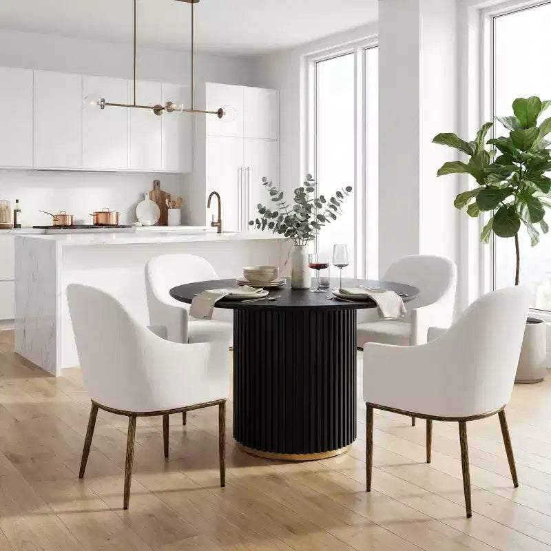 Christopher Knight Home Dorian Ensemble de 5 chaises de salle à manger industrielles rembourrées avec table de salle à manger ronde à pied central