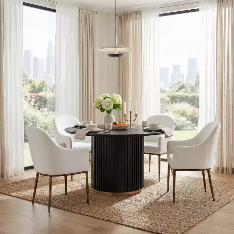Christopher Knight Home Dorian Industrial 5 Piece Upholstered Dining Chairs with Round Pedestal Dining Table