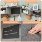 31.5 Industrial Hall Tree with Shoe Bench, 6-in-1 Entryway Coat Rack with 5 Hooks & 9 Storage Cubbies, Bookshelf & Blackboard