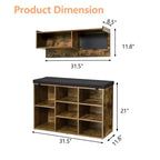 31.5 Industrial Hall Tree with Shoe Bench, 6-in-1 Entryway Coat Rack with 5 Hooks & 9 Storage Cubbies, Bookshelf & Blackboard