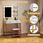 Makeup Vanity Desk with LED Mirror and Charging Station, Dressing Table with 3 Light Modes, Storage Drawers, Shelves and Stool for Bedroom, White