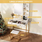 Makeup Vanity Desk with LED Mirror and Charging Station, Dressing Table with 3 Light Modes, Storage Drawers, Shelves and Stool for Bedroom, White