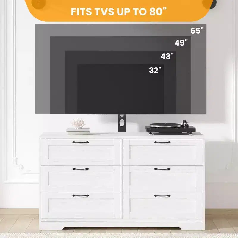 Meuble TV Acekool 6 tiroirs avec supports de stabilité, meuble média moderne en MDF, centre de divertissement pour salon