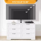 Meuble TV Acekool 6 tiroirs avec supports de stabilité, meuble média moderne en MDF, centre de divertissement pour salon
