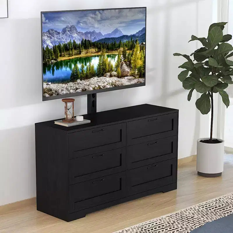 Meuble TV Acekool 6 tiroirs avec supports de stabilité, meuble média moderne en MDF, centre de divertissement pour salon